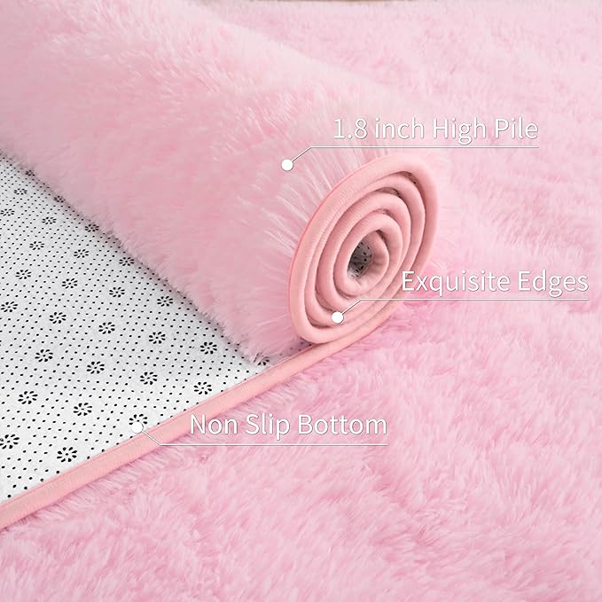 6x9 Pink Fluffy Rug for Girls Bedroom Soft Carpet, Large Cute Pink Fuzzy Shag Furry Area Rugs for Classroom Living Room Nursery Dorm Baby Kids Room Home Decor, Modern Indoor Non Slip Rug