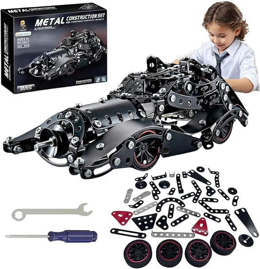 Erector Sets for Boys 332 PCS Batman Model Metal Car Building Assembly Toys STEM Vehicle Model Construction Set Car Building Educational Toy for Kids Ages 8+