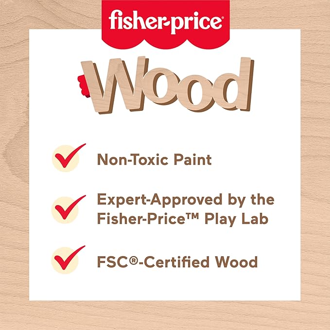 Fisher-Price Wood Toddler Toy Interlocking Blocks Stacking Jigsaw Puzzle with 20 Wooden Pieces for Kids Ages 18+ Months