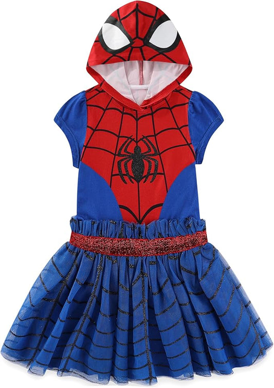 Marvel Spider-Man Girls Hooded Tulle Cosplay Dress for Toddler and Big Kids