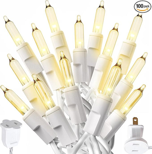 PREXTEX 100-Count Warm White Christmas Lights - 20 ft Clear StringLights on White Wire - Incandescent Xmas TreeLights for Indoor and Outdoor Decorations