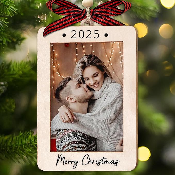 2025 Christmas Ornament Picture Frame - Couple Photo Frame Ornaments - Picture Frame Ornament For Tree - Merry Christmas Ornaments With Picture Insert - Christmas Gift For Newlywed, Engagement