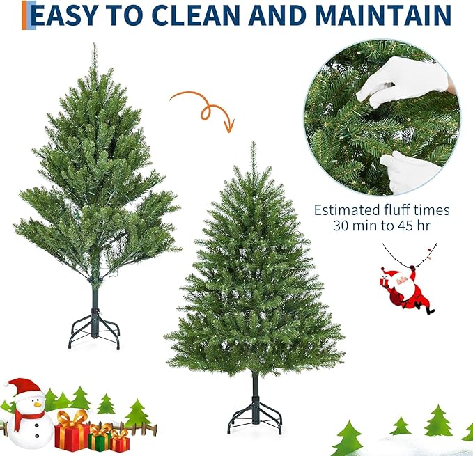 Garvee Artificial Christmas Tree Prelit, PVC Xmas Tree with Branch Tips, Dual-Color LED Lights & Foldable Base, for Holiday, Party, Christmas Decorations