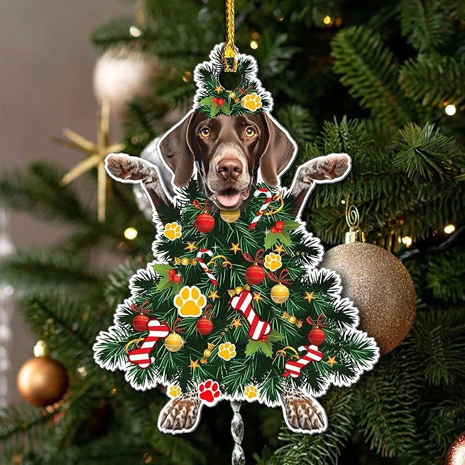 2025 German Shorthaired Pointer Dog Christmas Ornament - German Shorthaired Pointer Dog Dressed as a Christmas Tree - Fun and Festive Acrylic Decoration
