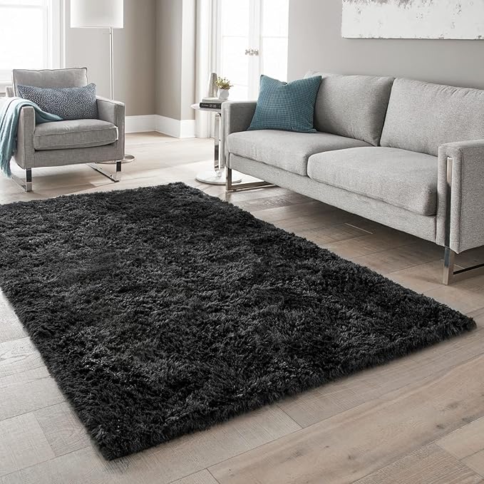 Ophanie Black Rugs for Living Room, Fluffy Furry Shaggy Fuzzy Area Rug, 5x8 Carpets for Bedroom Shag Plush Soft Large, Kids Home Decor Aesthetic