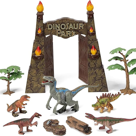 Large Realistic Dinosaur Park Gate Jurassic Dinosaur Toys for Kids 3-5 5-7 Dino Toys Velociraptor Play Set for Kids Toddler Boys Girls
