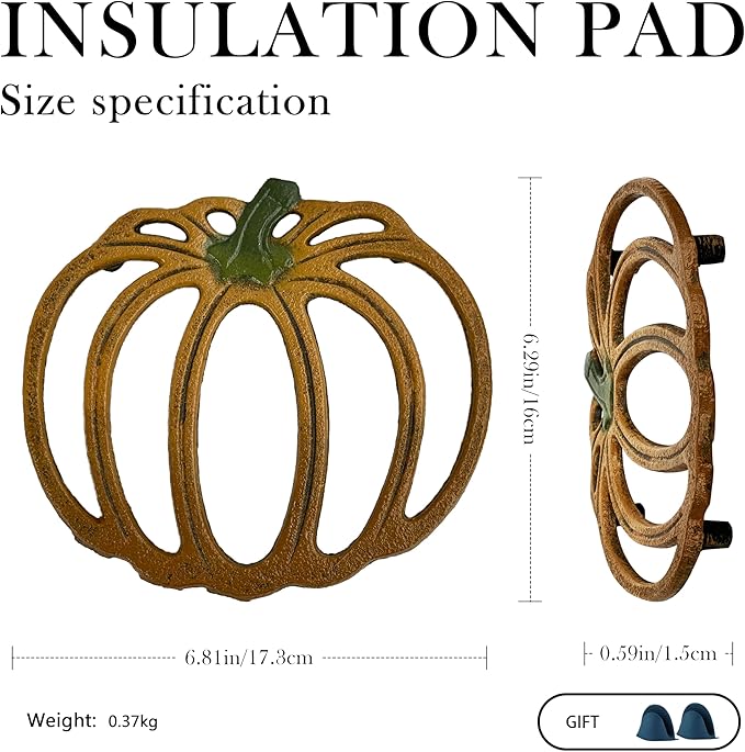 2 Pack Cast Iron Trivet, 7 inch Pumpkin Metal Trivet for Hot Dishes, Heat-Resistant Decorative Trivets for Kitchen and Dining Countertop Protection