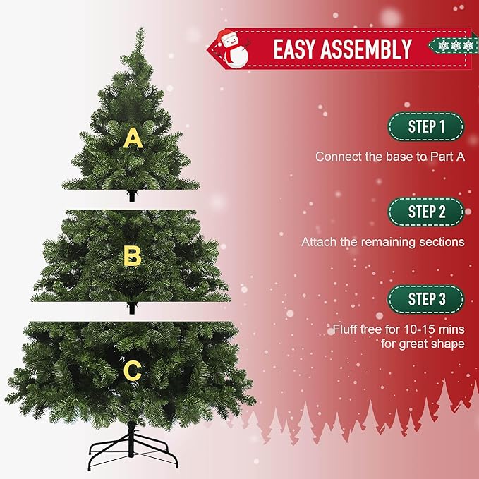 7ft Christmas Trees, Premium Hinged Artificial Christmas Tree Holiday Pine Trees with PVC Branch Tips Easy Assembly Metal Stand& Foldable Base Xmas Tree for Home, Office, Party Decoration.