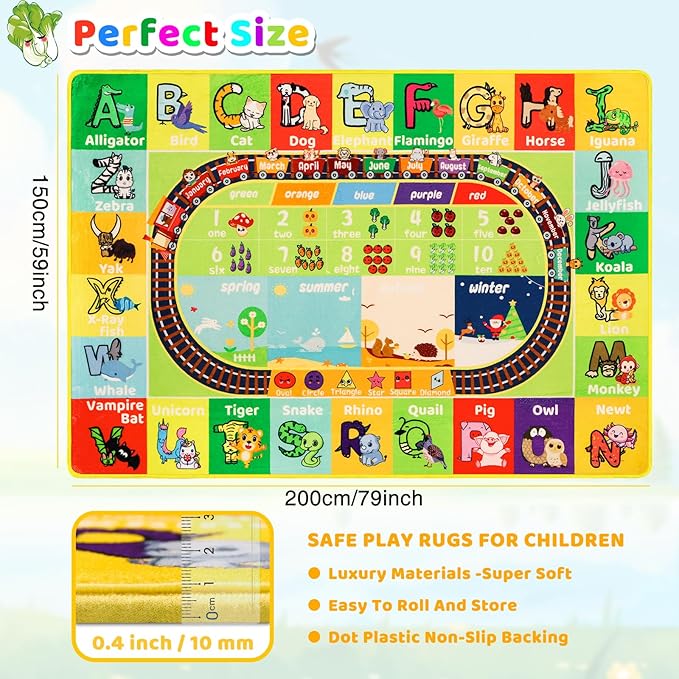 ABC Kids Rug for Playroom 59"×78.7" Baby Play Mat Alphabet Rug Animal Number Shape Classroom Rug Kids Playroom Rug Early Learning Carpet for Educational Learning & Game Area Preschool