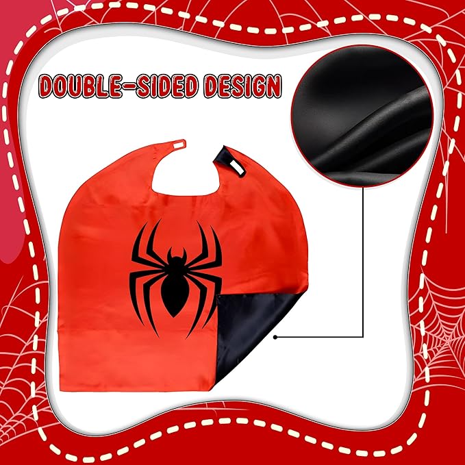 TEEHOME 3 Pack Spider Capes and Masks - His Amazing Friend for Kids Birthday Party Favors - Dress-Up Costume Set - Superhero Supplies, Decorations, Halloween Costumes, Gifts for Boys & Girls
