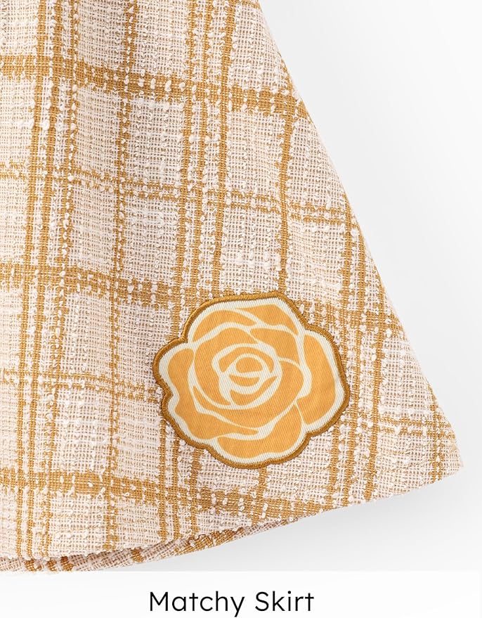 Disney Frozen Elsa Stitch Princess Moana Minnie Toddler Girl 2 Piece Outfit Kid Pearl Button Knit Top & Tweed Skirt Set 2-13Y