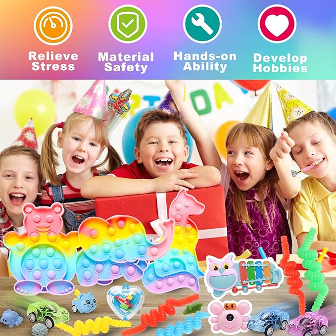 140 Pcs Kids Party Favors, Stocking Stuffers Gifts,Fidgets Toys Pack,Bulk Toys for Carnival Treasure, Classroom Prizes Box,Adults Stress Relief,Sensory Toys,Pinata Filler
