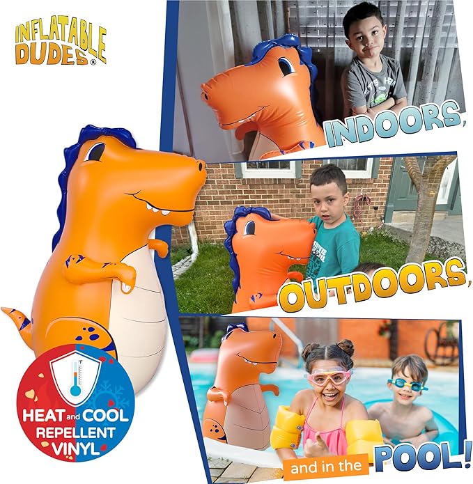 INFLATABLE DUDES Dinosaur -Kids Punching Bag | Already Filled with Sand| Bop Bag | Premium Inflatable Toy | Punching Bag for Kids | Enhanced Bounce-Back Action! | Indoor Outdoor - Party Games