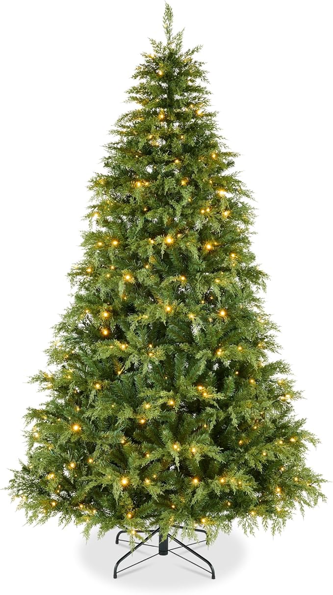 Best Choice Products Pre-Lit Cedar Cypress Christmas Tree w/Twinkling Lights, 6ft Lighted Artificial Holiday Décor, White & Multicolored LEDs