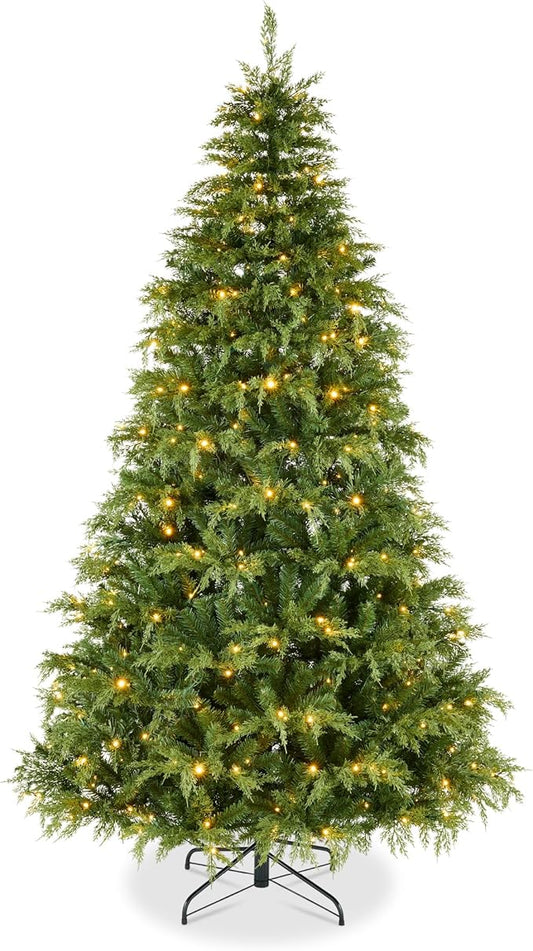 Best Choice Products Pre-Lit Cedar Cypress Christmas Tree w/Twinkling Lights, 6ft Lighted Artificial Holiday Décor, White & Multicolored LEDs