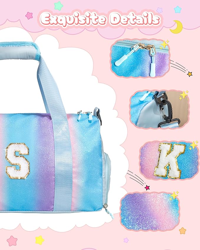 Christmas Gifts for Kids-Girl Gym Bag with Shoe Compartment, Kid Personalized Weekender Overnight Bags, Initial Travel Tote with Makeup Pouch, Graduation Gift for Girls (Letter Y)