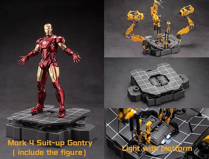 MK4Ironman(1/10 Scale) Suit up Gantry with Lots of Accessories,7 inch Exquisite Painting Collectible Action Figure,Light with Platform