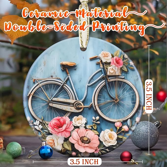 3.5" Ceramic Christmas Ornaments, Christmas Tree Ornaments, Heirloom Keepsake, Gift Exchange, Gift Idea, Bauble Present - Bicycle