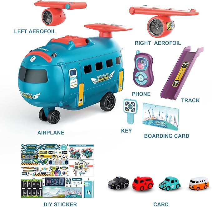 Dwi Dowellin Airplane Car Toy,Steering Wheel Toys for 3 4 5 6 Year Old Boys&Girls with Sound and Light,Toddler Educational Plane Driving Toy Gift for Kids Aged 3+, Blue