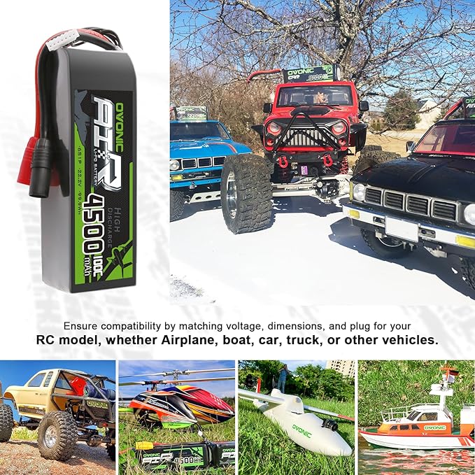 OVONIC 22.2V 100C 4500mAh 6S Lipo Battery with AS150-XT90 Plug for RC Car Boat Truck Helicopter Airplane Racing Models [Notice: XT90 Plug Conversion Cable to Be Purchased Separately]