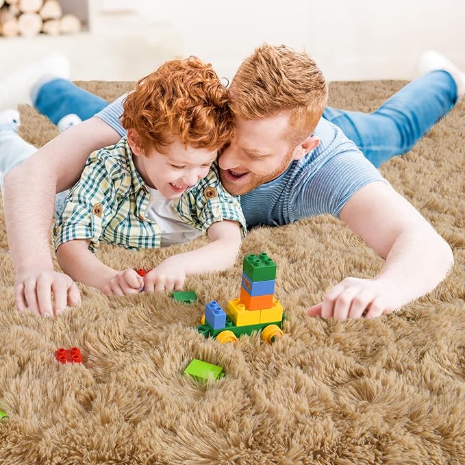 Ompaa Fluffy Rug, Super Soft Fuzzy Area Rugs for Bedroom Living Room - 3' x 5' Large Plush Furry Shag Rug - Kids Playroom Nursery Classroom Dining Room Decor Floor Carpet, Beige