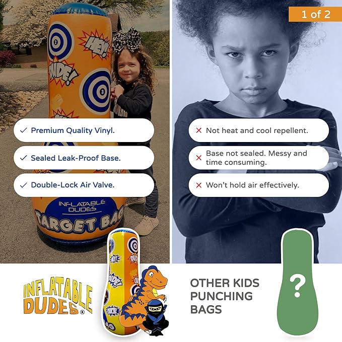 INFLATABLE DUDES Target Bags -Kids Punching Bag | Already Filled with Sand| Bop Bag | Premium Inflatable Toy | Punching Bag for Kids | Enhanced Bounce-Back Action! | Indoor Outdoor -Party Games