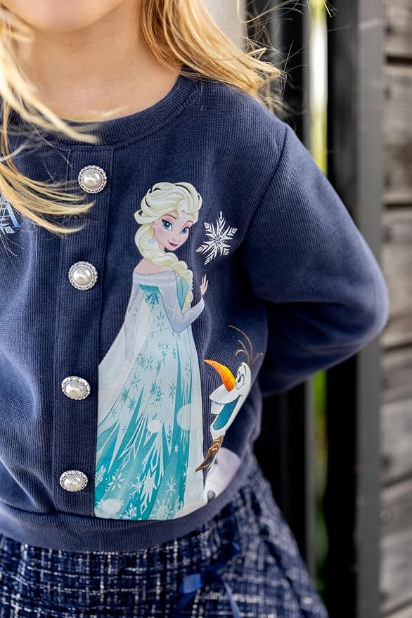 Disney Frozen Elsa Stitch Princess Moana Minnie Toddler Girl 2 Piece Outfit Kid Pearl Button Knit Top & Tweed Skirt Set 2-13Y