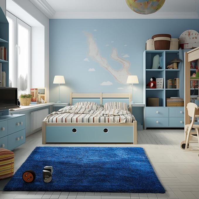 Ophanie Blue Rug, Boys 3x5 Rugs for Bedroom Royal Dark Blue Carpet Nursery Aesthetic, Kids Playroom Navy Area Rugs for Girls Teen Home Decor