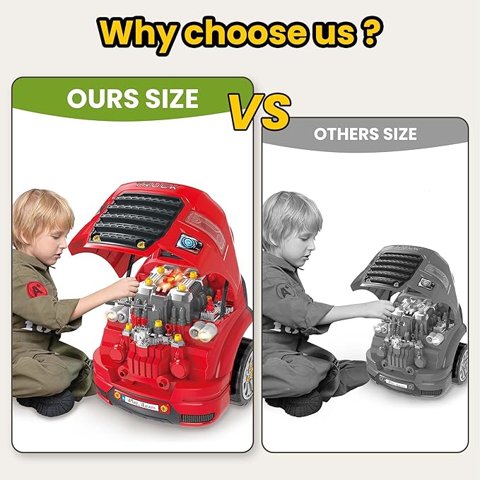 iPlay, iLearn Large Truck Engine Toy, Kids Mechanic Repair Set for 3-5 Yr Toddlers, Big Builder Kit, Take Apart Motor Vehicle Pretent Play Car Service Station, Gifts 4 6 7 8 Year Old Boy Child