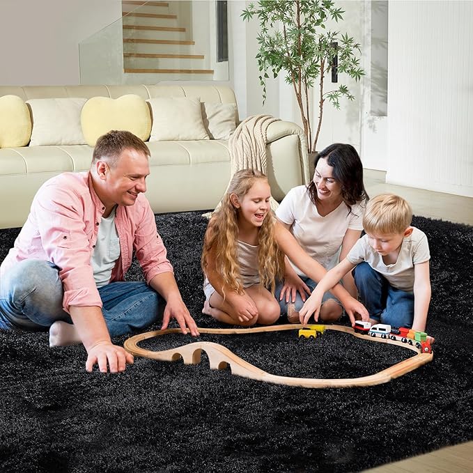 Ultra Soft Rug for Living Room,Black Fluffy Shag Area Rug for Bedroom, Modern Shaggy Carpets Fuzzy Rug for Kids Boys Girls Dorm Nursery Home Decor Aesthetic, Upgrade Anti-Skid Durable, 3X4
