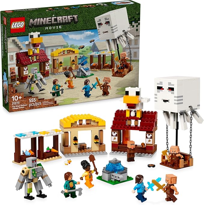 LEGO Minecraft The Ghast Balloon Village Attack- Toy Building Set for Kids, Girls and Boys Ages 10+ - Includes Steve, Natalie, and Dawn Minifigures - Birthday Gift Idea - 21273
