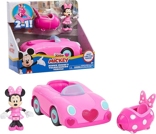 Disney Junior Mickey Mouse Funhouse Transforming Vehicle, Minnie Mouse, Pink Toy Car, Preschool, Kids Toys for Ages 3 Up by Just Play