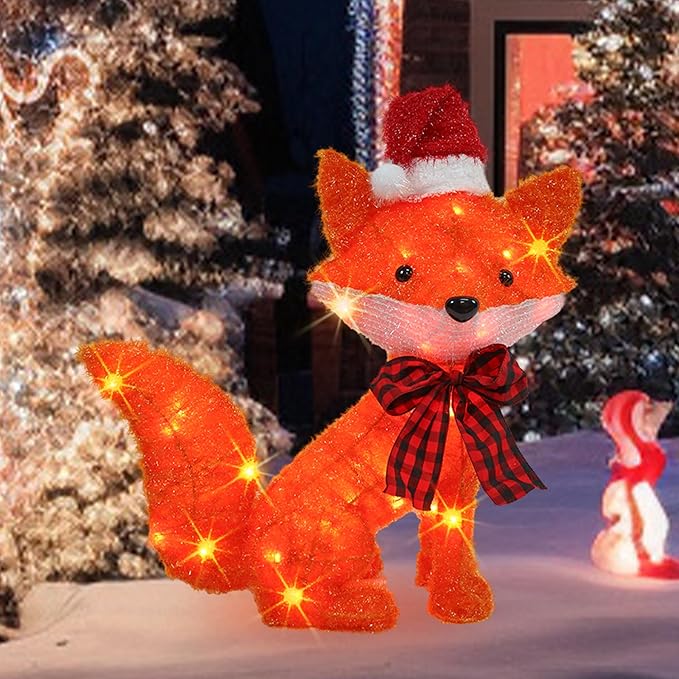 Dazzle Bright 3D 20in Lighted Christmas Fox, Christmas Decorations Outdoor Pre-Lit 35 L Fox with Lights, Light Up Xmas Decor for Indoor Outdoor Festive Holiday Garden Yard Lawn Patio