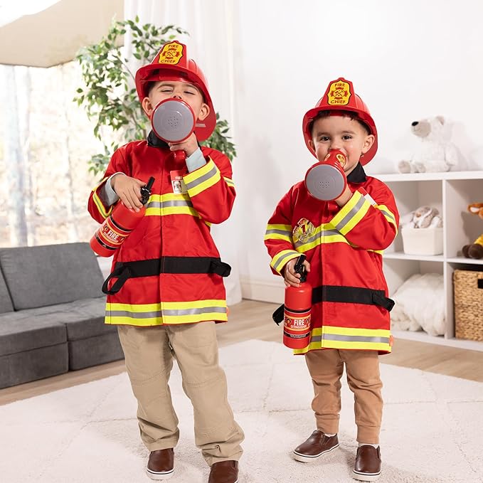Melissa & Doug Fire Chief Role Play Costume Dress-Up Set, Pretend Play Firefighter Outfit with Realistic Accessories for Kids and Toddlers Ages 3+
