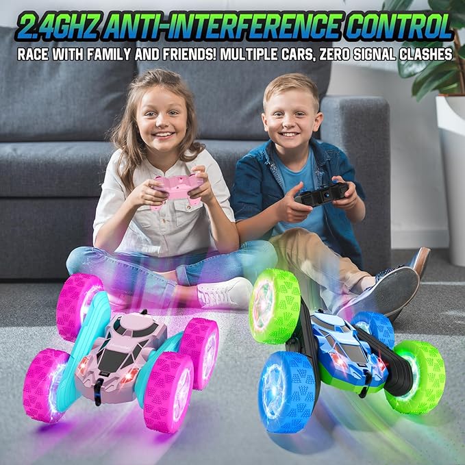 RC Cars Toys for Kids Ages 6-12, 360° Spinning Double-Sided Remote Control Car with LED Lights, 4WD Rechargeable Toy for Boys Age 8-10, Perfect Birthday Holiday