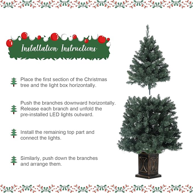 GarveeHome 4.5 ft Green Christmas Tree, Pre-Lit Artificial Potted Xmas Tree with 300 Led Lights, 8 Lighting Modes, Black Base Design, Dense Branch Realistic Home Party Decoration w/Easy Assembly，1 PC