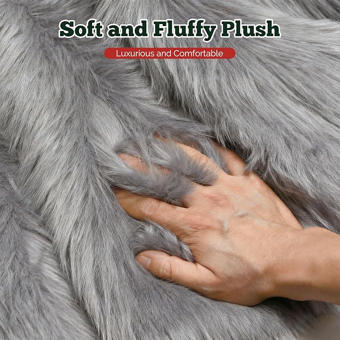 iMucci 36inch Christmas Tree Skirt Wool Fur Grey Tree Skirt Small Tree Skirts Grey Trees Skirt Holiday Party Decoration