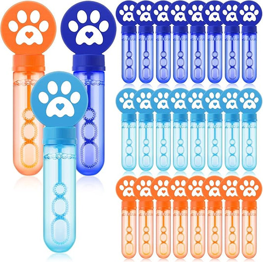 24 Pcs Blue Dog Paw Print Bubble Wands Mini Puppy Bubble Wands Toys for Kids Toddlers Christmas Birthday Gifts Filler Goody Bag Stuffer Dog Party Favors(Dark, Light Blue, Orange, Paw)