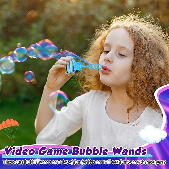 24 Pcs Video Game Bubble Wands Mini Gaming Bubble Toys for Kids Toddlers Video Game Party Christmas Birthday Gifts Filler Goodie Bag Stuffer (Purple, Blue, Green)