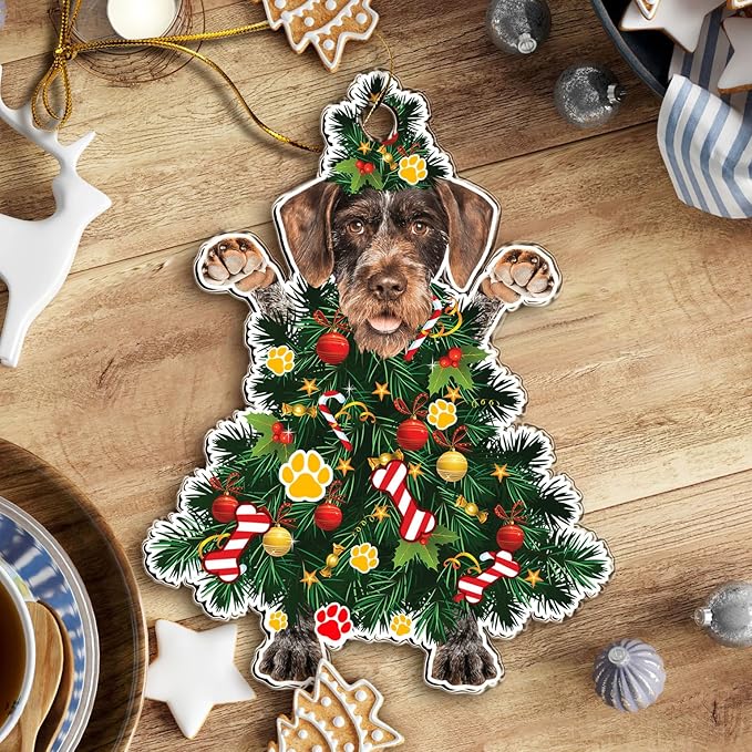 2025 Wire Haired German Shepherd Dog Christmas Ornament - Adorable Dog Dressed as a Christmas Tree - Fun and Festive Acrylic Decoration