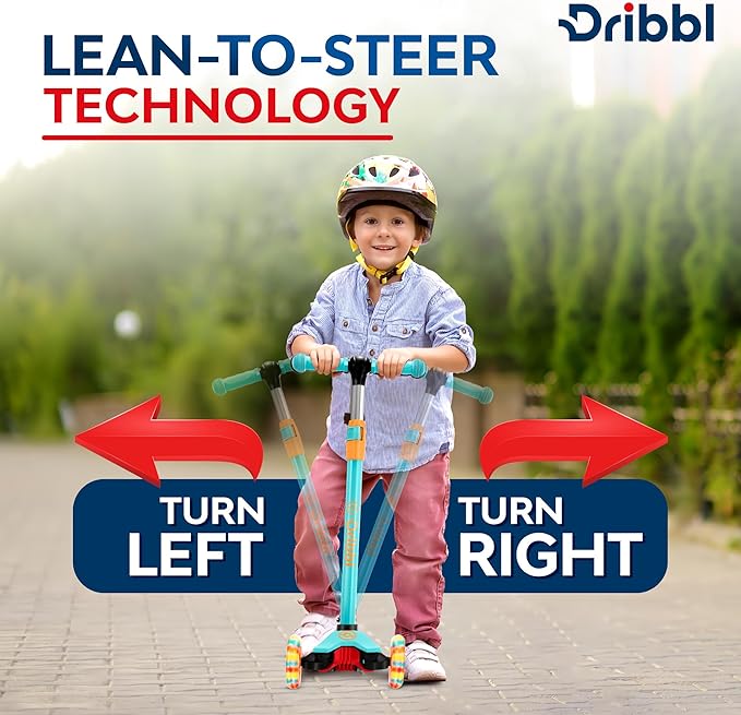 3-Wheel Kids Scooter - Lean-to-Steer Technology, Adjustable Height Handlebar, Wide Deck, Scooter for Boys & Girls Ages 3+, Child Safety Approved, Support Riders Up To 165 lbs, Light Blue/Orange