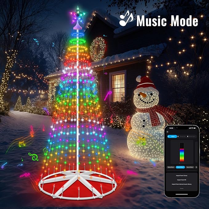 9.5FT Lighted Outdoor Christmas Tree Smart App Control, RGB Chirstmas Cone Tree Lights Music Sync, DIY Prelit Christmas Tree Lightshow, Magical Xmas String Lights Timer Remote for Indoor Outdoor Decor
