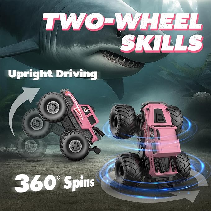 NQD® Monster Truck Toys, Waterproof 360°Rotate 4x4 RC Truck, Amphibious Remote Control Monster Trucks, 2.4GHz All Terrain Off-Road Pickup Toy RC Car for Gifts for Boys Kids Age 6 7 8 9 10 11 12+,Pink