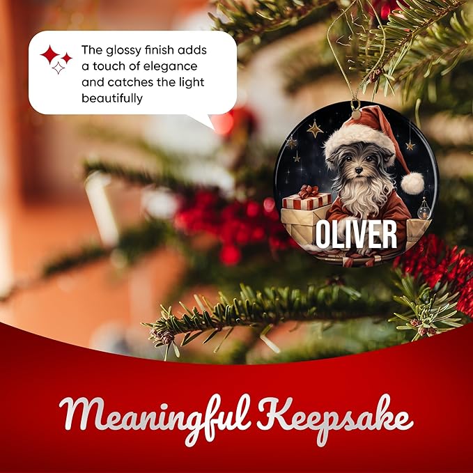 Miniature Schnazuer Personalized Dog Ornament - Pet Ornament for Christmas Tree - 3" Round Ceramic - Printed in USA - Choose from 200 Breeds - Dog Mom - Dog Dad - Xmas Decoration DOG0144