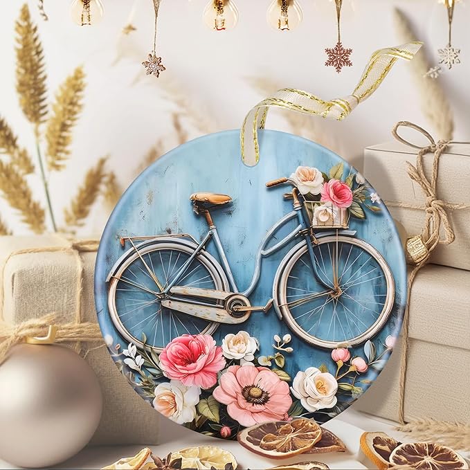 3.5" Ceramic Christmas Ornaments, Christmas Tree Ornaments, Heirloom Keepsake, Gift Exchange, Gift Idea, Bauble Present - Bicycle
