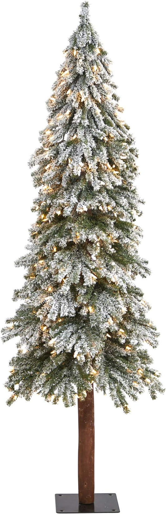 Nearly Natural 6ft. Flocked Grand Alpine Artificial Christmas Tree with 300 Clear Lights and 601 Bendable Branches on Natural Trunk
