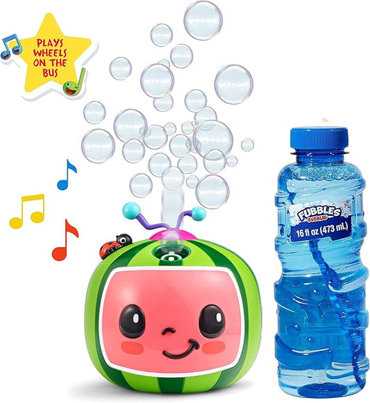 CoComelon NO Spill Musical Bubble Machine | Bubble Toy for Baby, Toddlers and Kids | Amazon Toys Exclusive with 16 oz of Extra Bubble Solution (Bubble Solution Bottle Colors Will Vary)