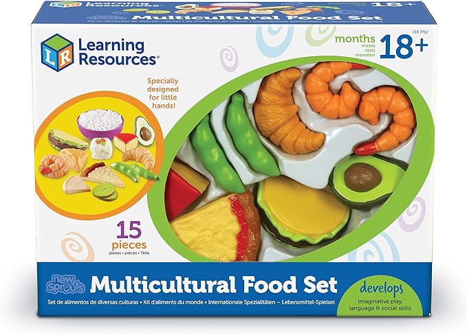 Learning Resources New Sprouts Multicultural Play Food Set - 15 Pieces, Ages 18+ Months Pretend Play Food for Toddlers, Preschool Learning Toys, Kitchen Play Toys for Kids