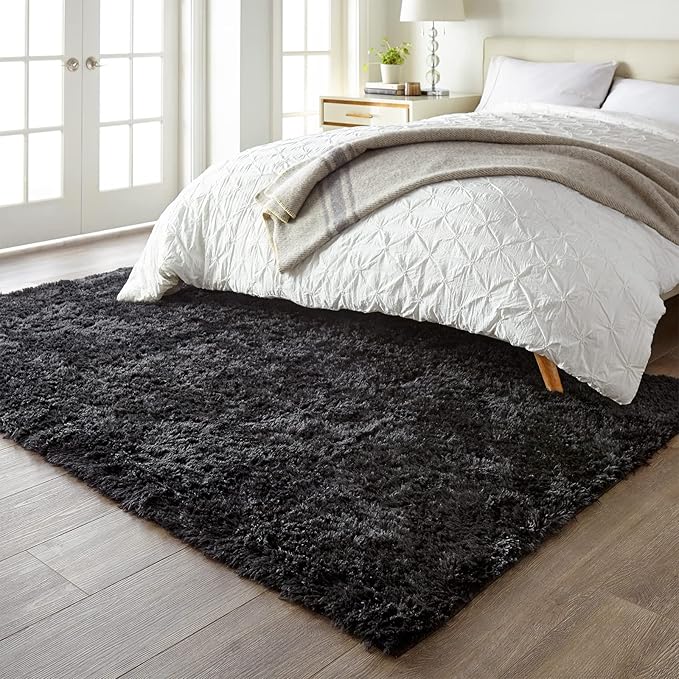 Ophanie Black Area Rug 5x7 Rugs for Living Room, Fluffy Furry Shaggy Fuzzy Area Rug, Carpets for Bedroom Shag Plush Soft Large, Kids Home Decor Aesthetic