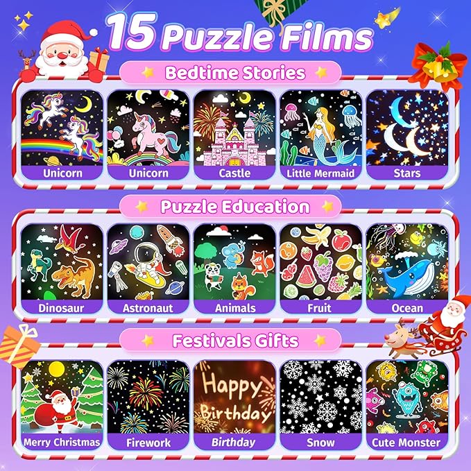 Christmas Gifts for Girls Toys, 15 Music+15 Films+315 Colors Night Light Projector, 360°+Remote+Cordless Star Projector for Kids, Mermaid Princess Gifts for Girls Room Decor, Pink Baby Toddler Toys